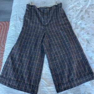Madewell cotton cropped wide leg plaid trousers